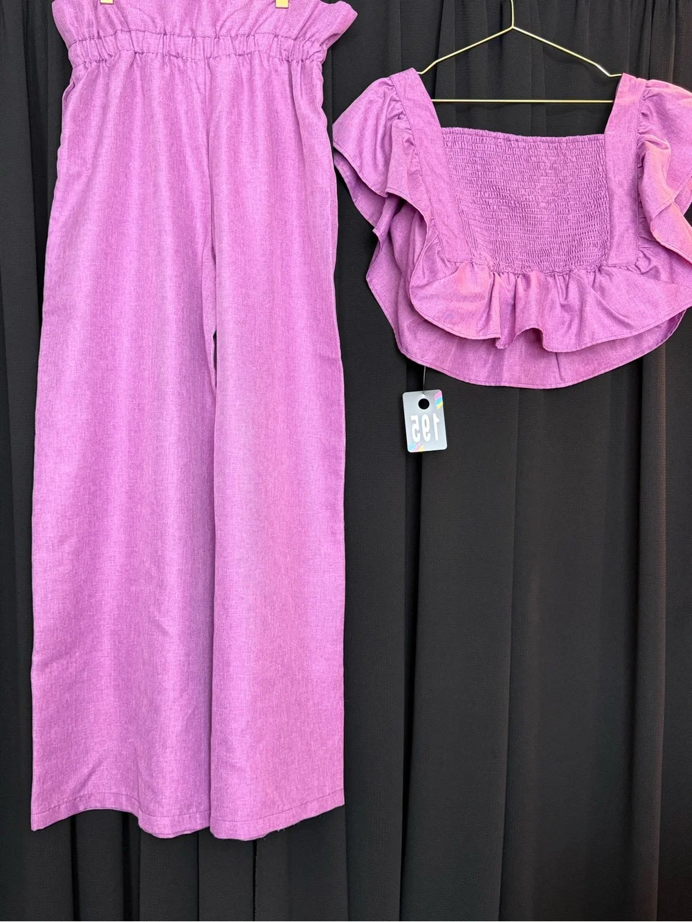 Lavender Wide-Leg Paperbag Waist Pants & Ruffle Crop Top Set
